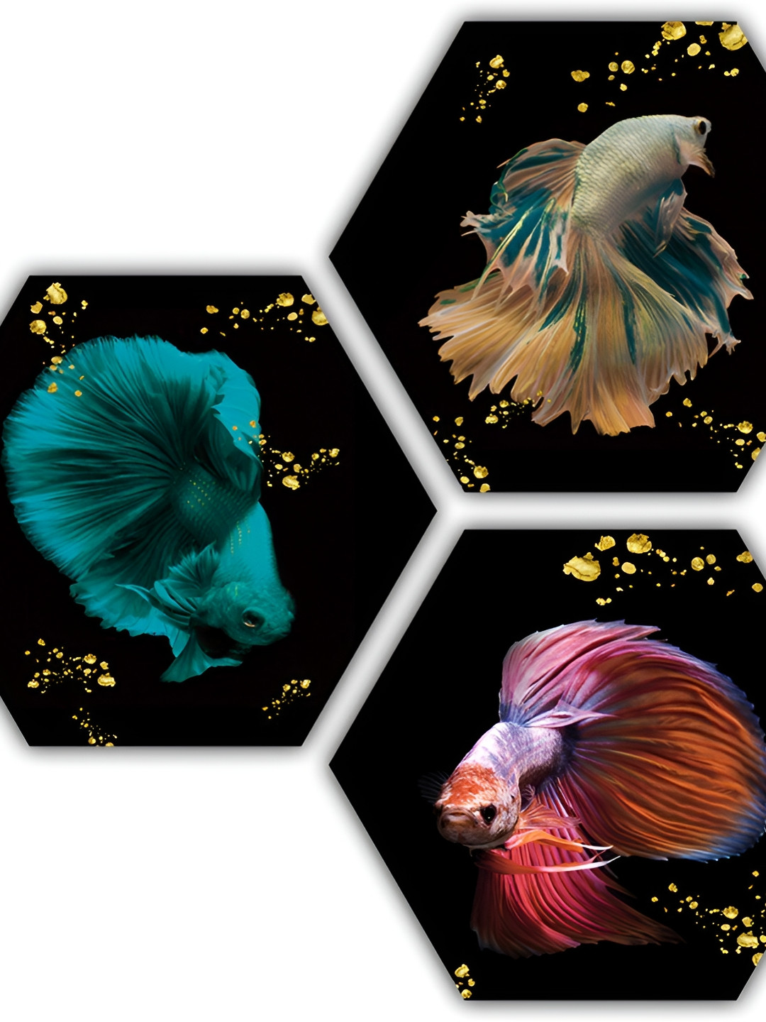 PnF Black & Blue 3 Piece Wooden Fish Wall Painting