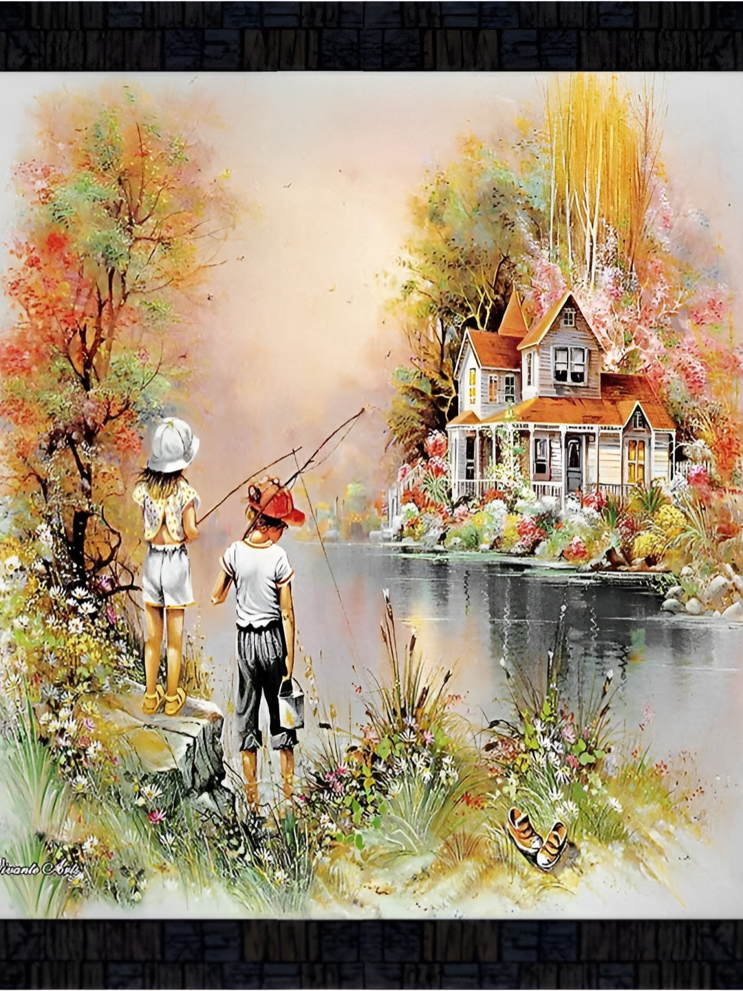 PnF Black & Orange Paper Wall Painting