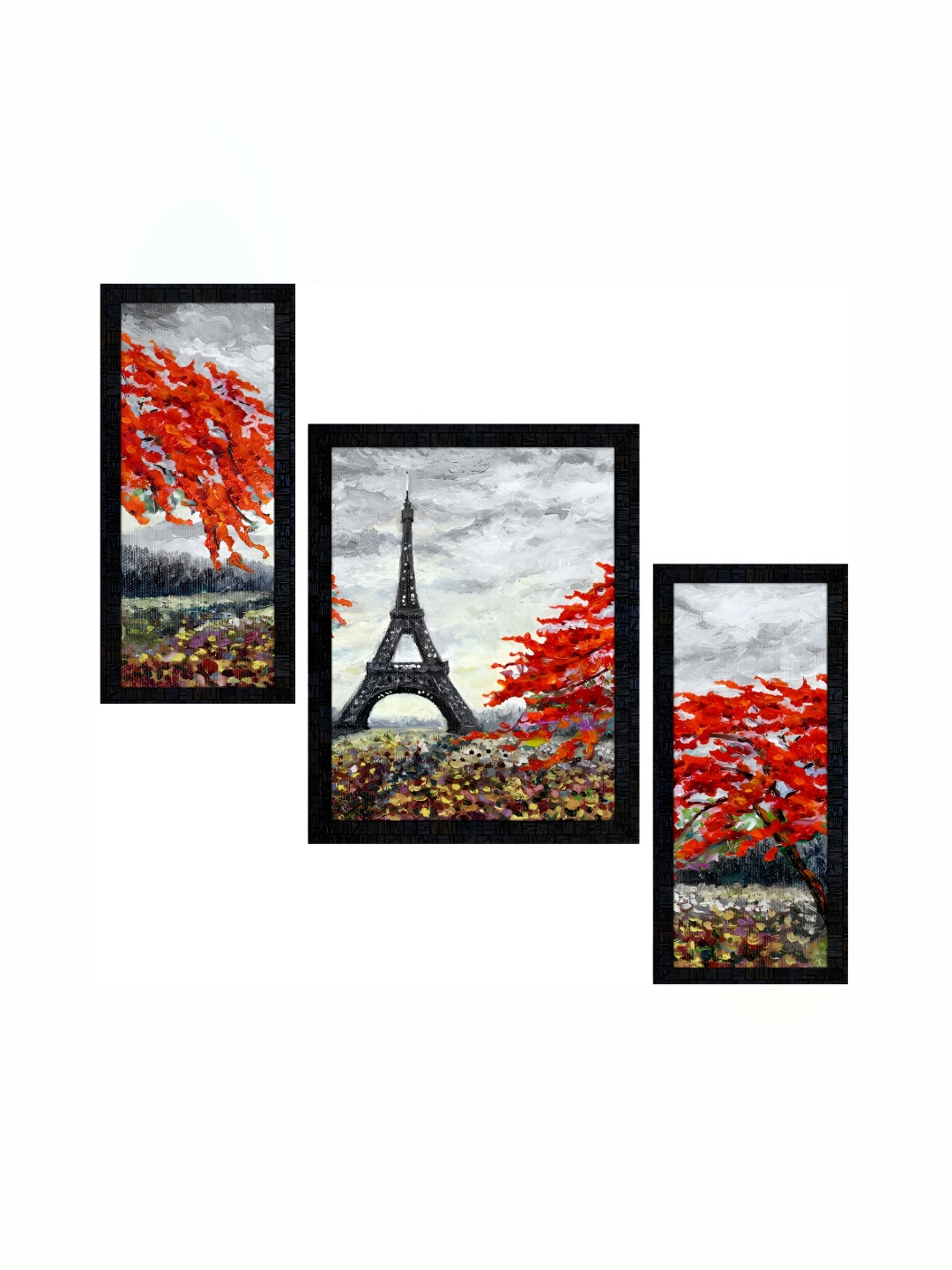 PnF Charcoal & Grey 3 Piece Floral and Botanical Painting Wall Art
