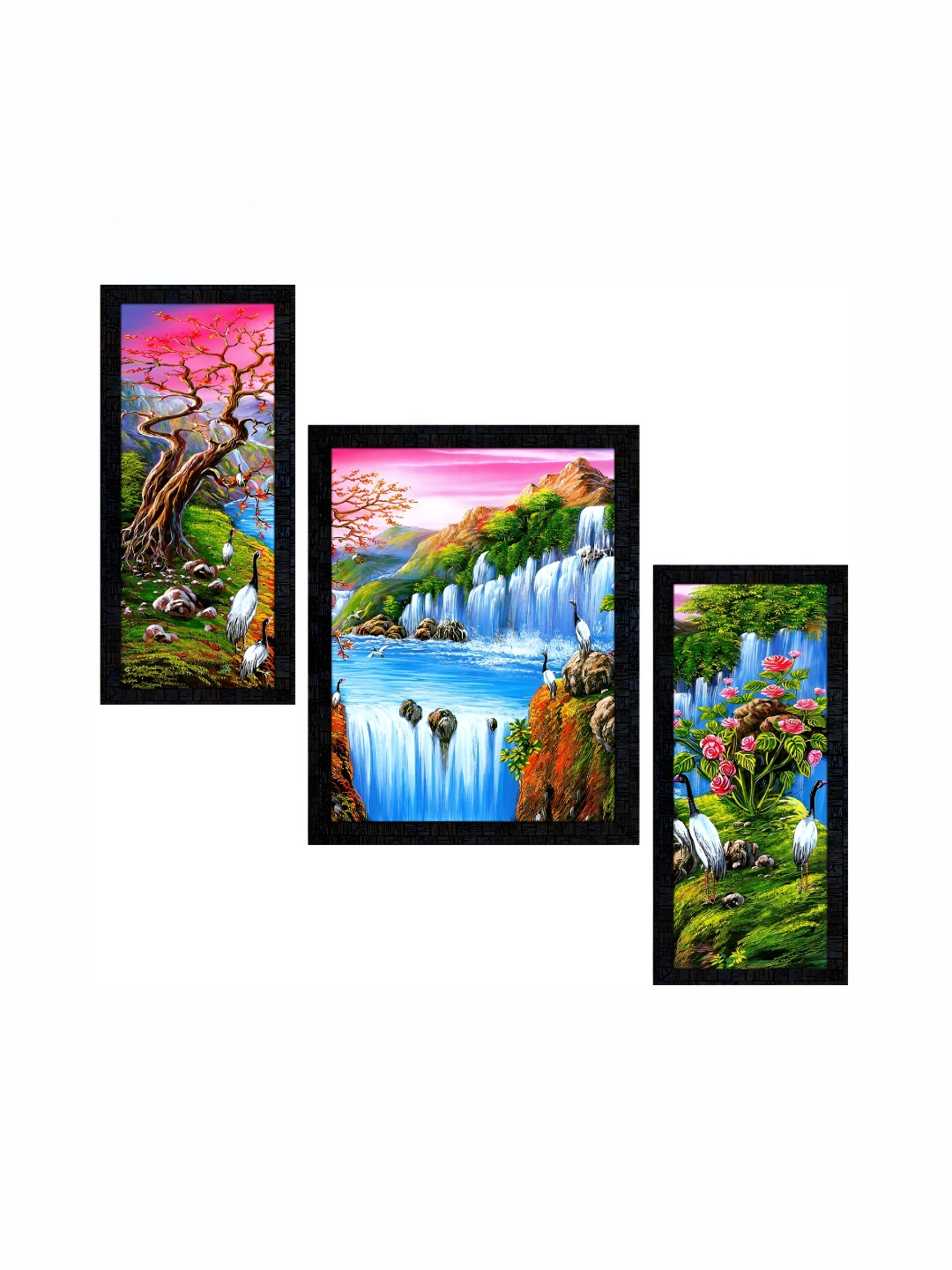 PnF Charcoal & Blue 3 Pieces Wooden Floral and Botanical Wall Art