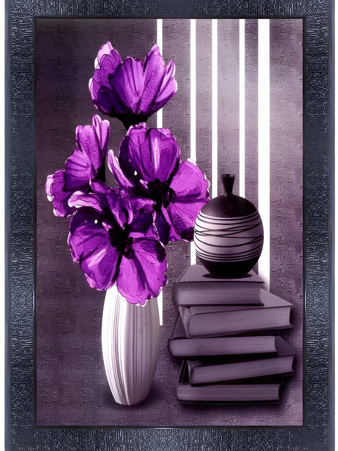 PnF Black & Purple Floral and Botanical Wooden Paintings Wall Art