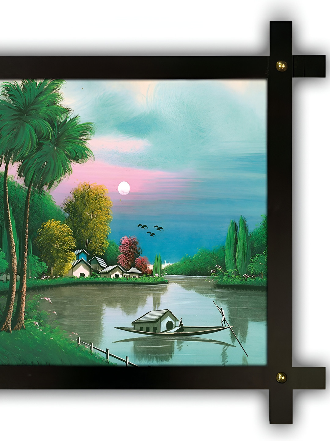 PnF Green & Pink Wooden Botanical Wall Painting