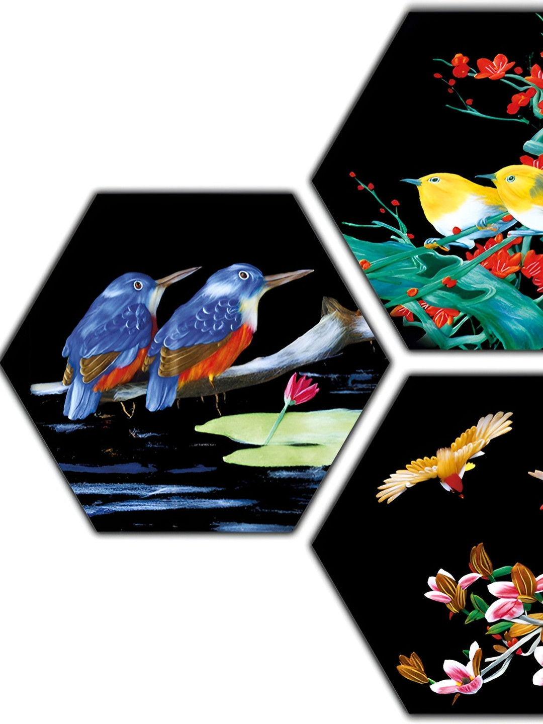 PnF Wood 3 Piece Wall Hexagon Paintings Wall Art