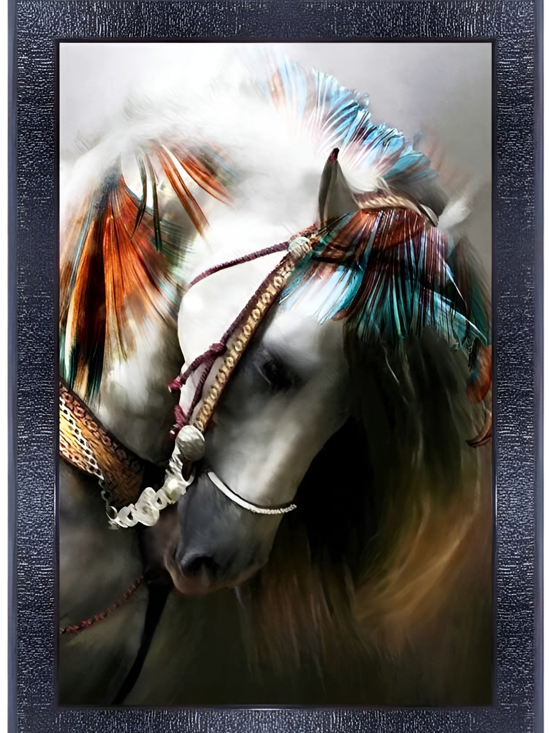 PnF Black & White Horse Wooden Painting Wall Art