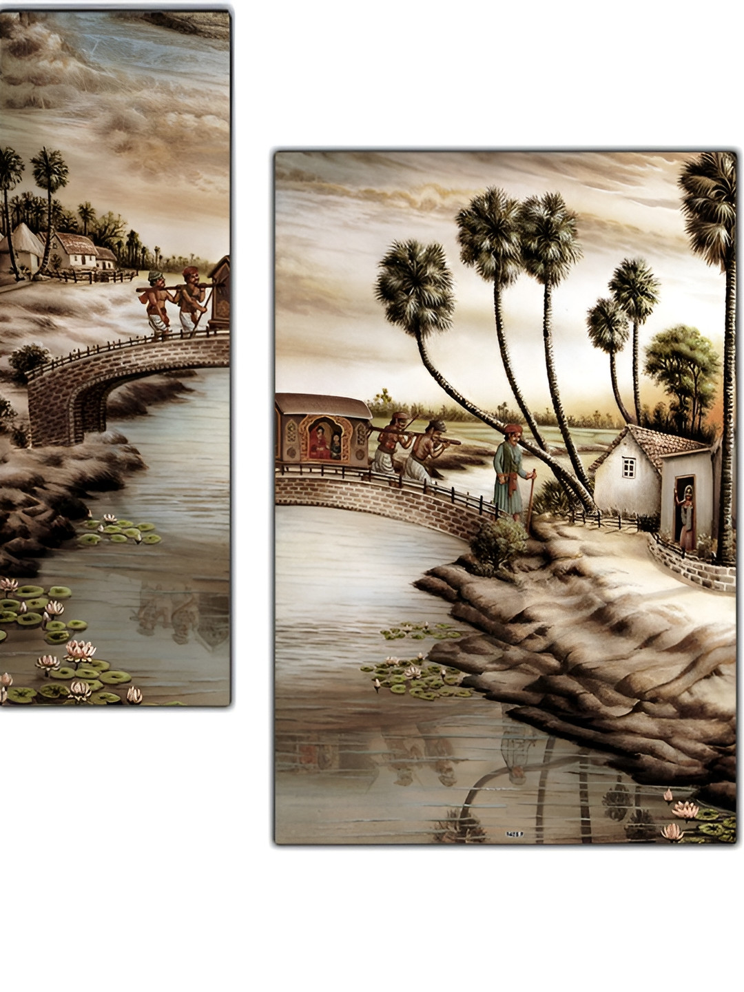 PnF Beige 3 Pieces Digital Printing Wooden Floral and Botanical Wall Art