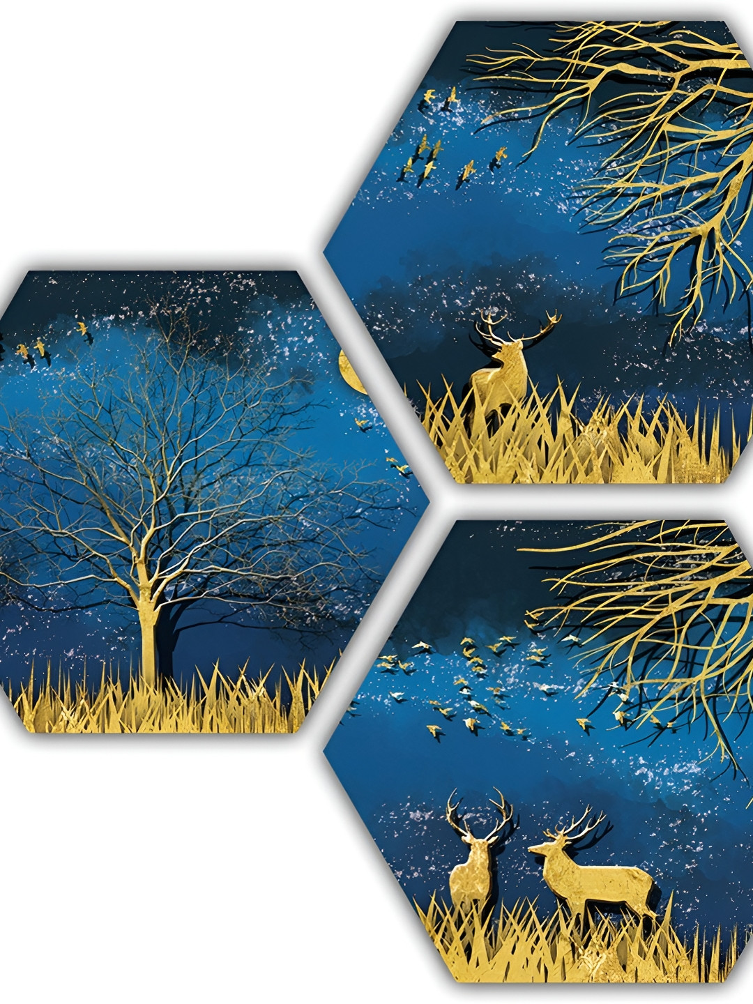 PnF Blue & Yellow 3 Piece Wooden Painting Wall Art