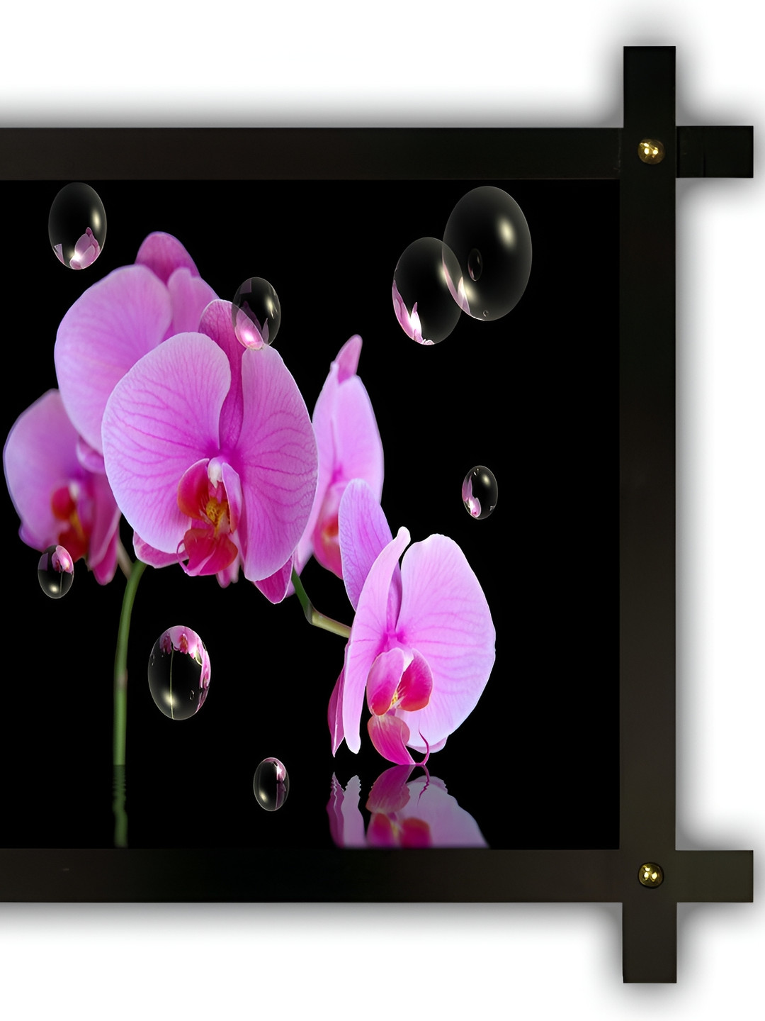 PnF Black & Pink Wooden Floral and Botanical Painting Wall Art