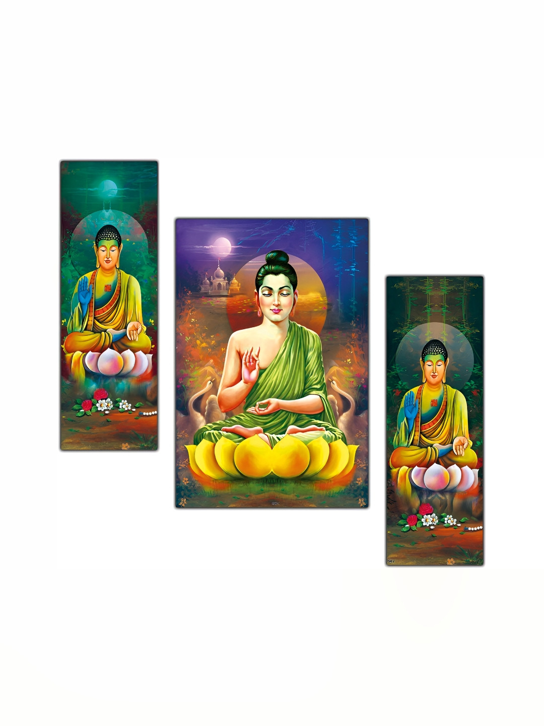 PnF Green & Yellow 3 Piece Wooden Religious Wall Art