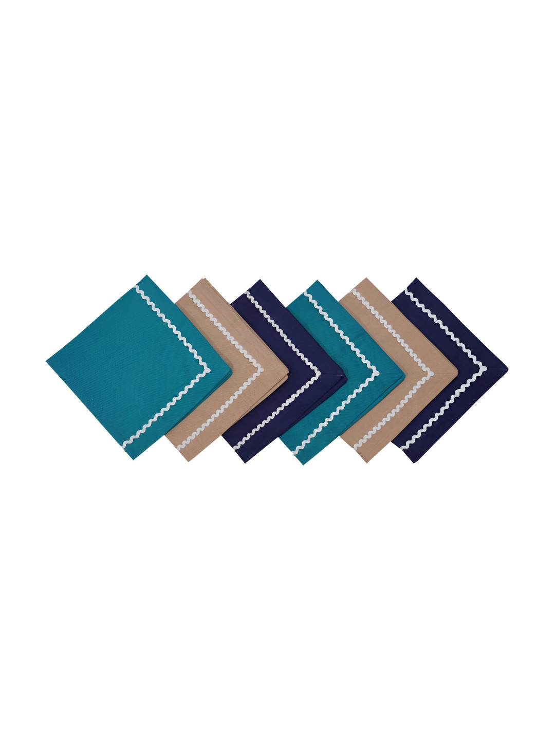 FOVEROS 6 Pieces Teal Green & Beige Cotton Table Napkins
