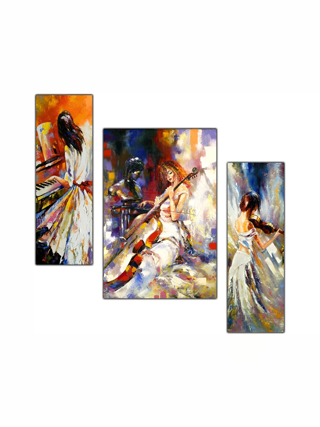 PnF Beige & Orange 3 Pieces Abstract Wall Arts