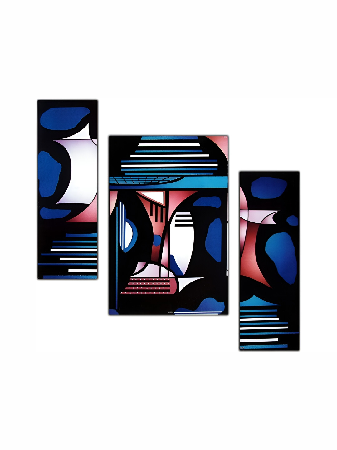PnF Blue & Red 3 Pieces Abstract Wooden Wall Paintings