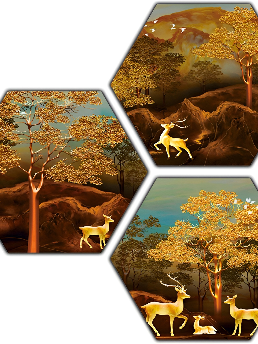 PnF Wood 3 Piece Wall Hexagon Paintings Wall Art - 8.25 x 8.25 In