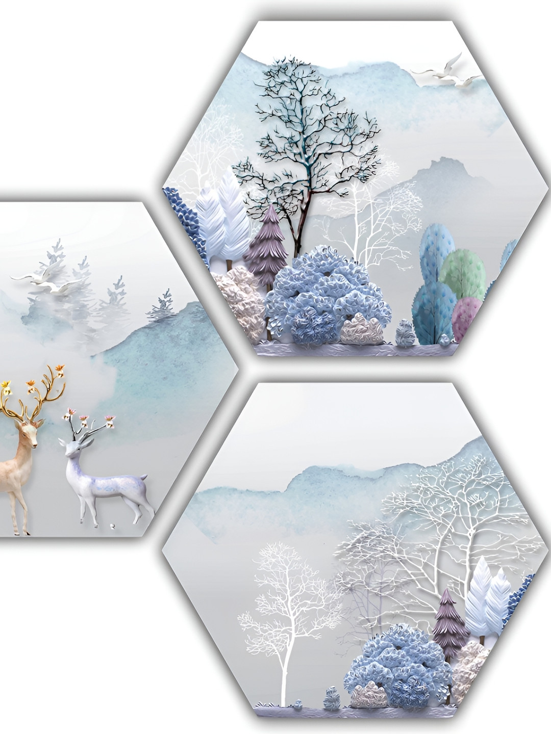 PnF Wood 3 Piece Wall Hexagon Paintings Wall Art - 21. 5 x 21.5In