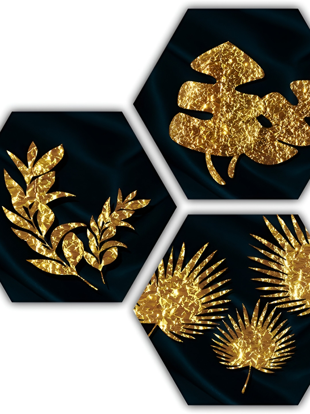 PnF Black & Gold-Toned 3 Pieces Wood Abstract Painting Wall Art