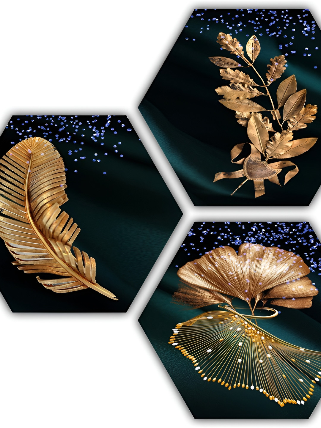 PnF Brown & Teal 3 Pieces Wooden Floral and Botanical Wall Arts