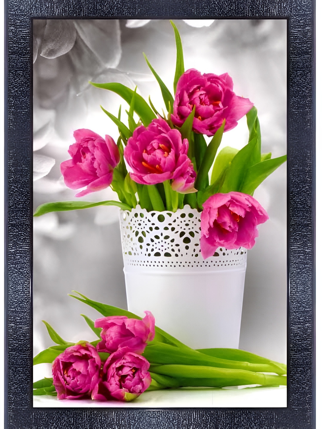 PnF Black & Pink Wooded Floral and Botanical Painting Wall Art