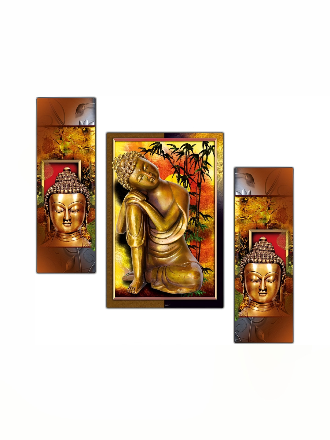 PnF Gold Wood 3 Pcs Wall Living Room Rectangle Potrait Photographs Wall Art -12 x 17.72In