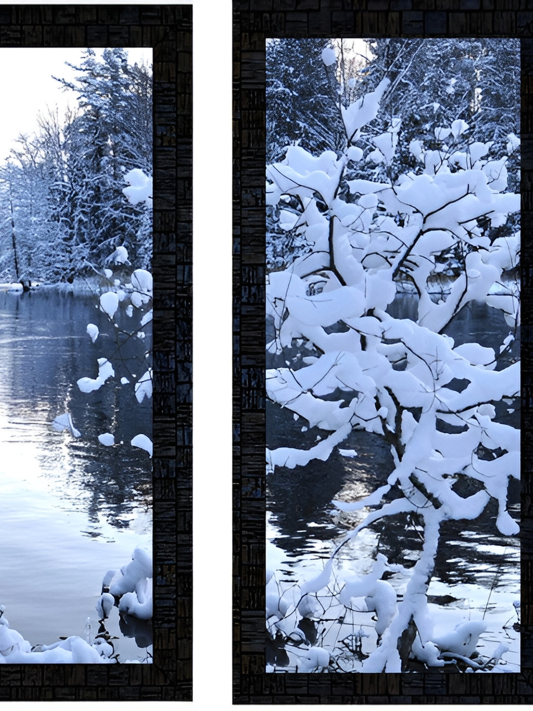 PnF Black & White 3 Pieces Floral and Botanical Wooden Paintings Wall Art