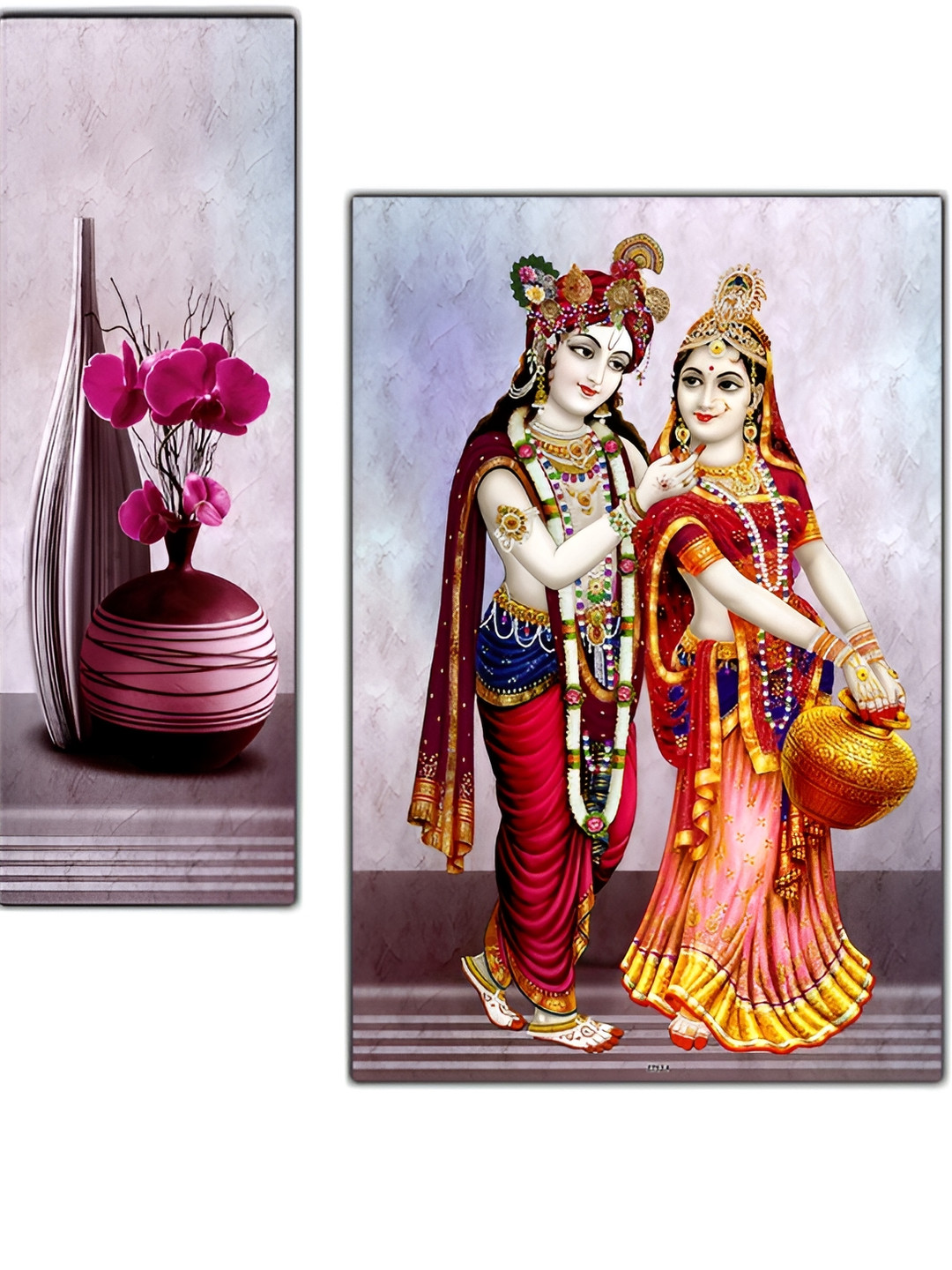 PnF Mauve & Red 3 Pieces Religious Wooden Paintings Wall Art