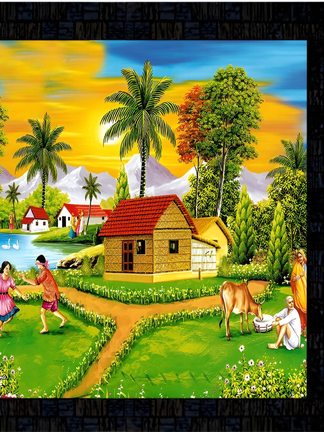 PnF Black & Green Paper Botanical Wall Painting