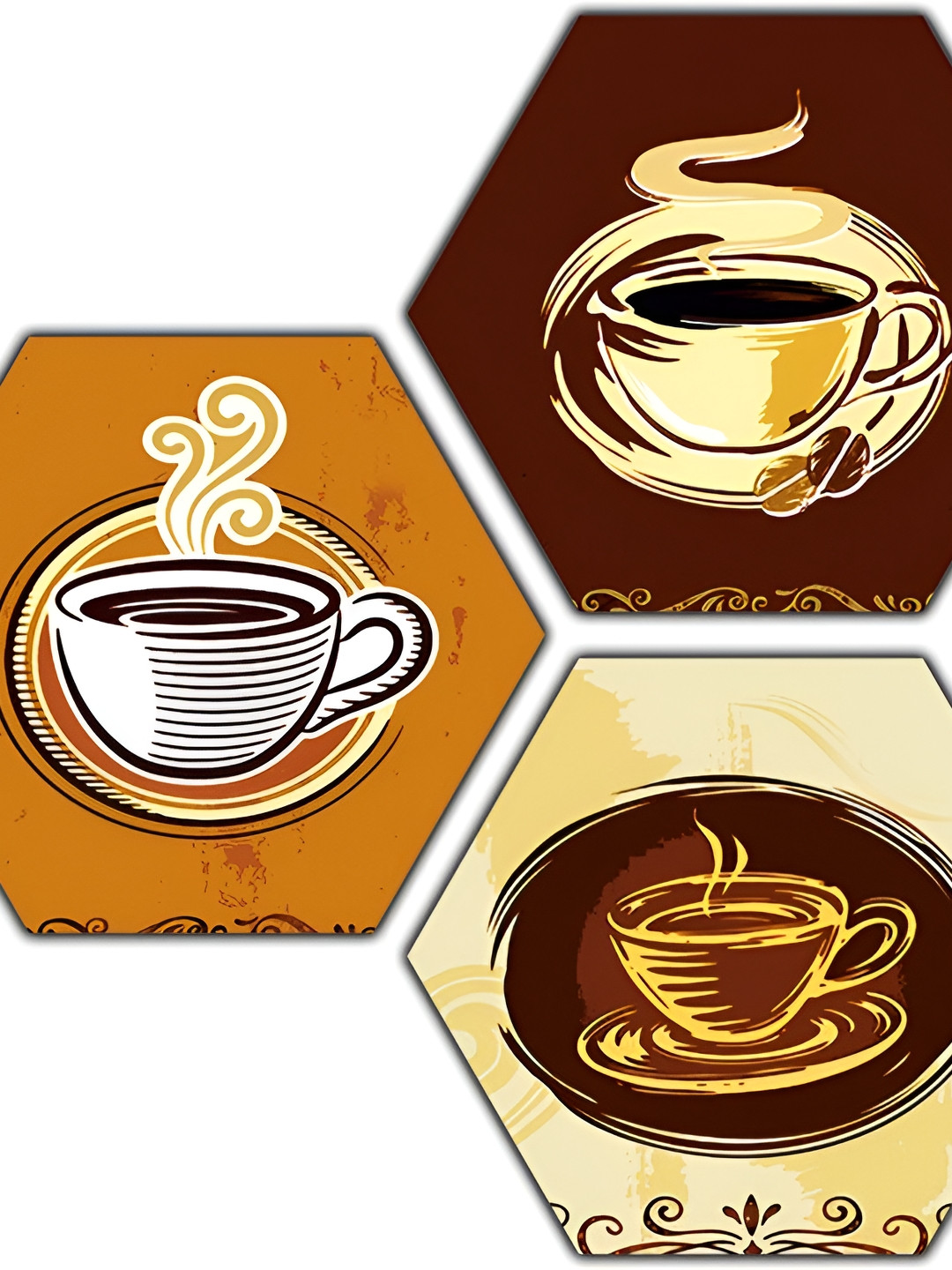 PnF Wood 3 Piece Wall Hexagon Photographs Wall Art - 8.25 x 17 In