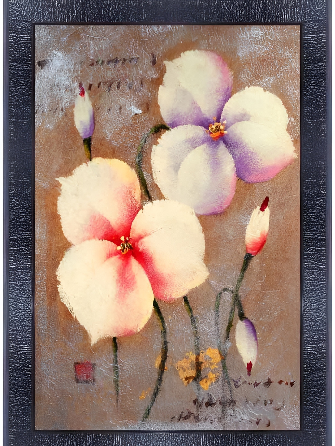 PnF Black & Brown Paper Floral and Botanical Wall Painting