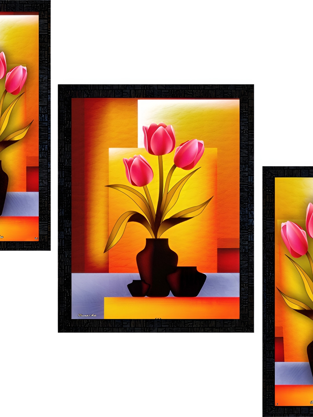PnF Charcoal Wood 3 Pcs Wall Living Room Rectangle Paintings Wall Art -12.99 x 5.91In