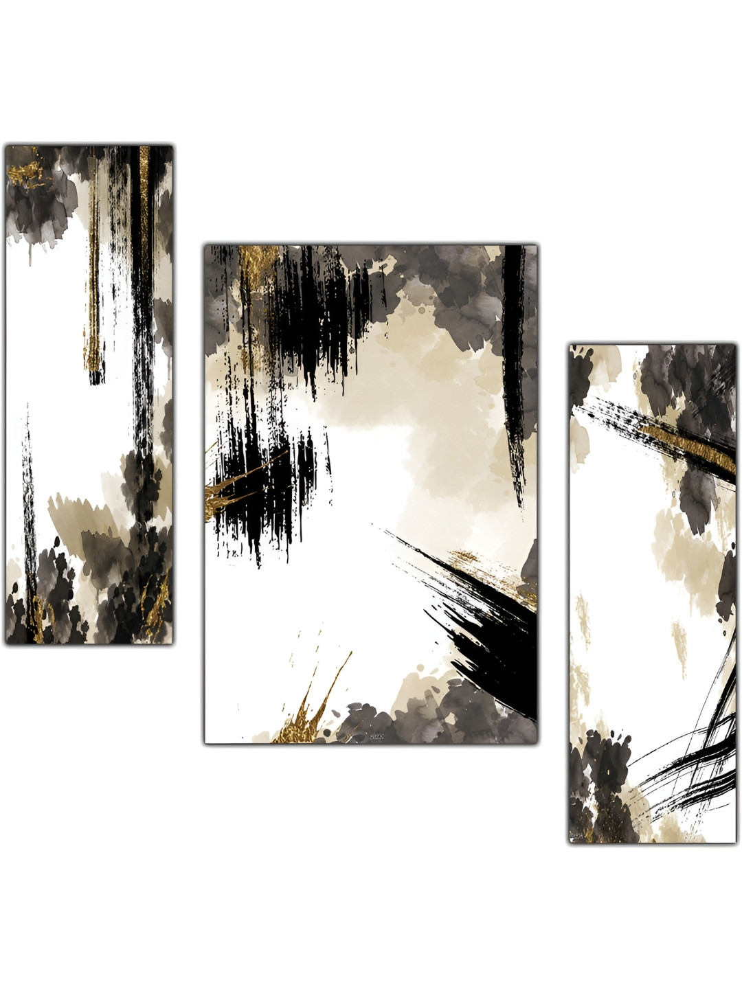 PnF White & Grey 3 Pieces Abstract  Wooden Wall Stickers