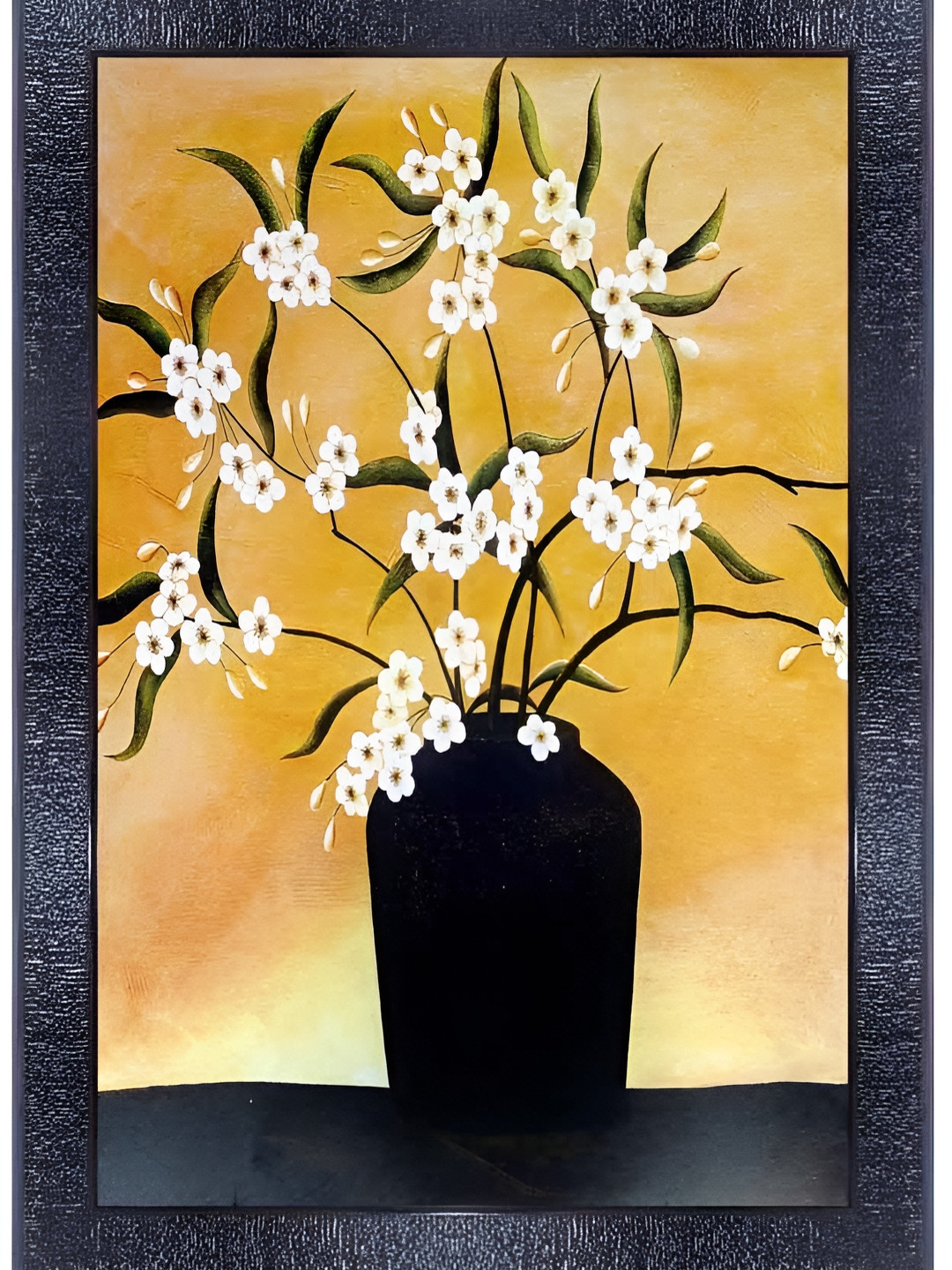 PnF Black & White Wood Floral And Botanical Wall Painting