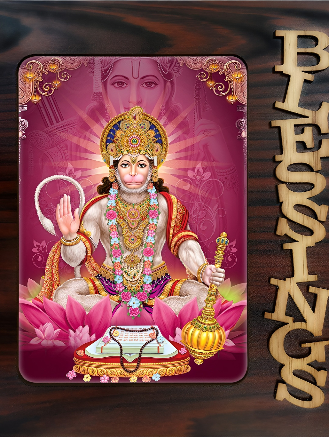 PnF Brown & Pink Wooden Religious Table Top Photograph