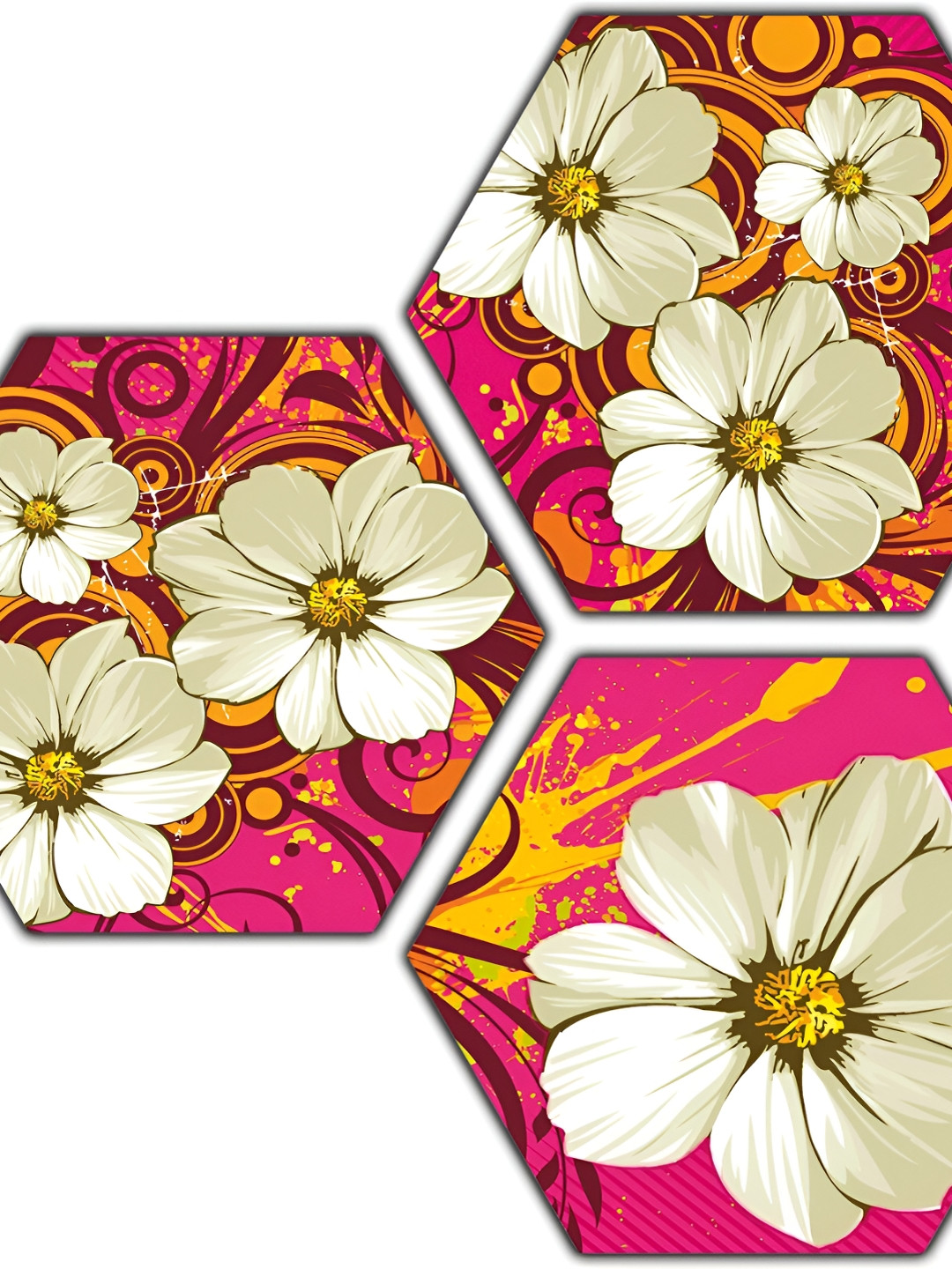 PnF Pink & Cream-Coloured 3 Piece Wooden Floral and Botanical Wall Arts