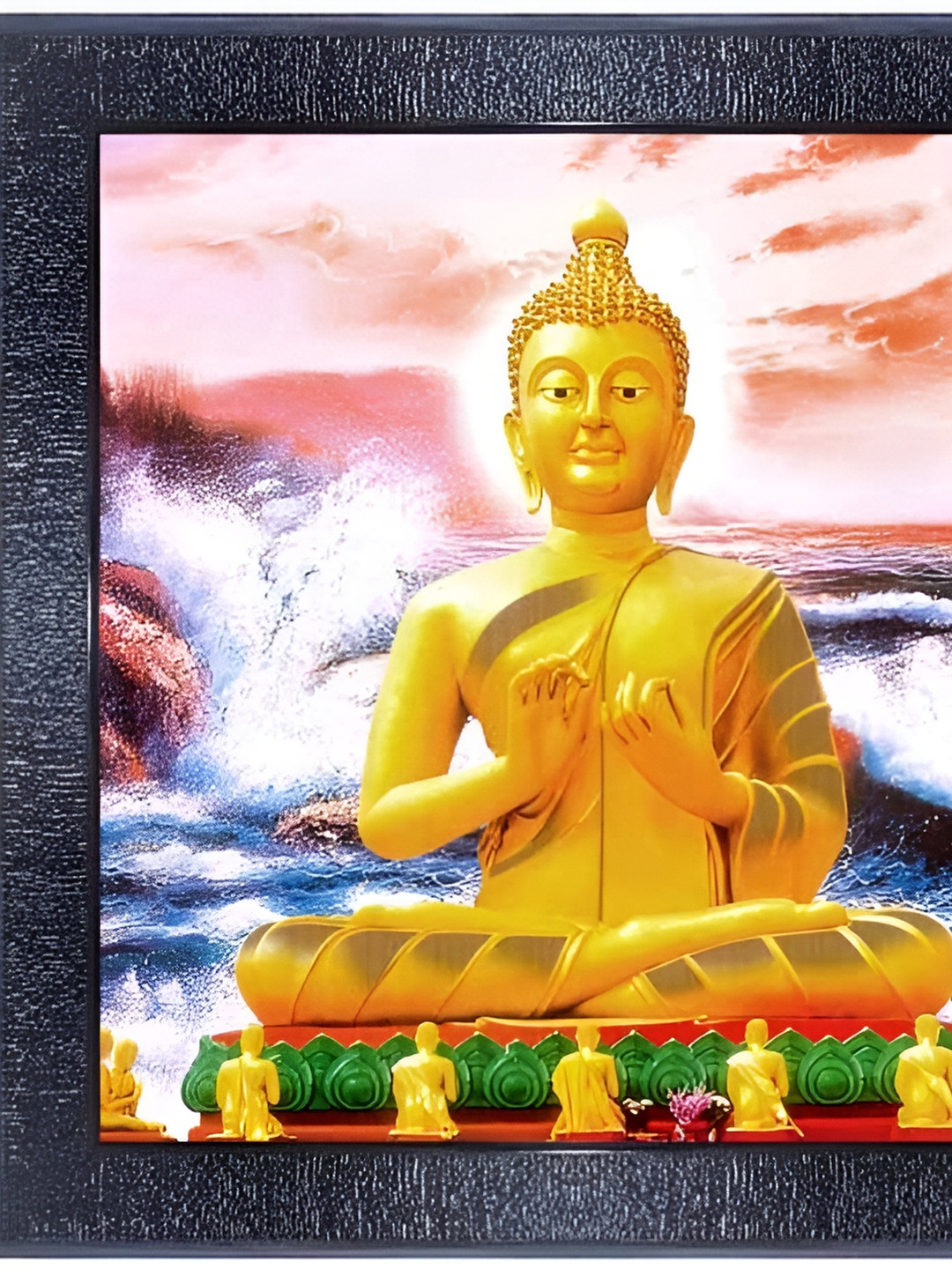 PnF Red & Orange Buddha Religious Wooden Painting Wall Art