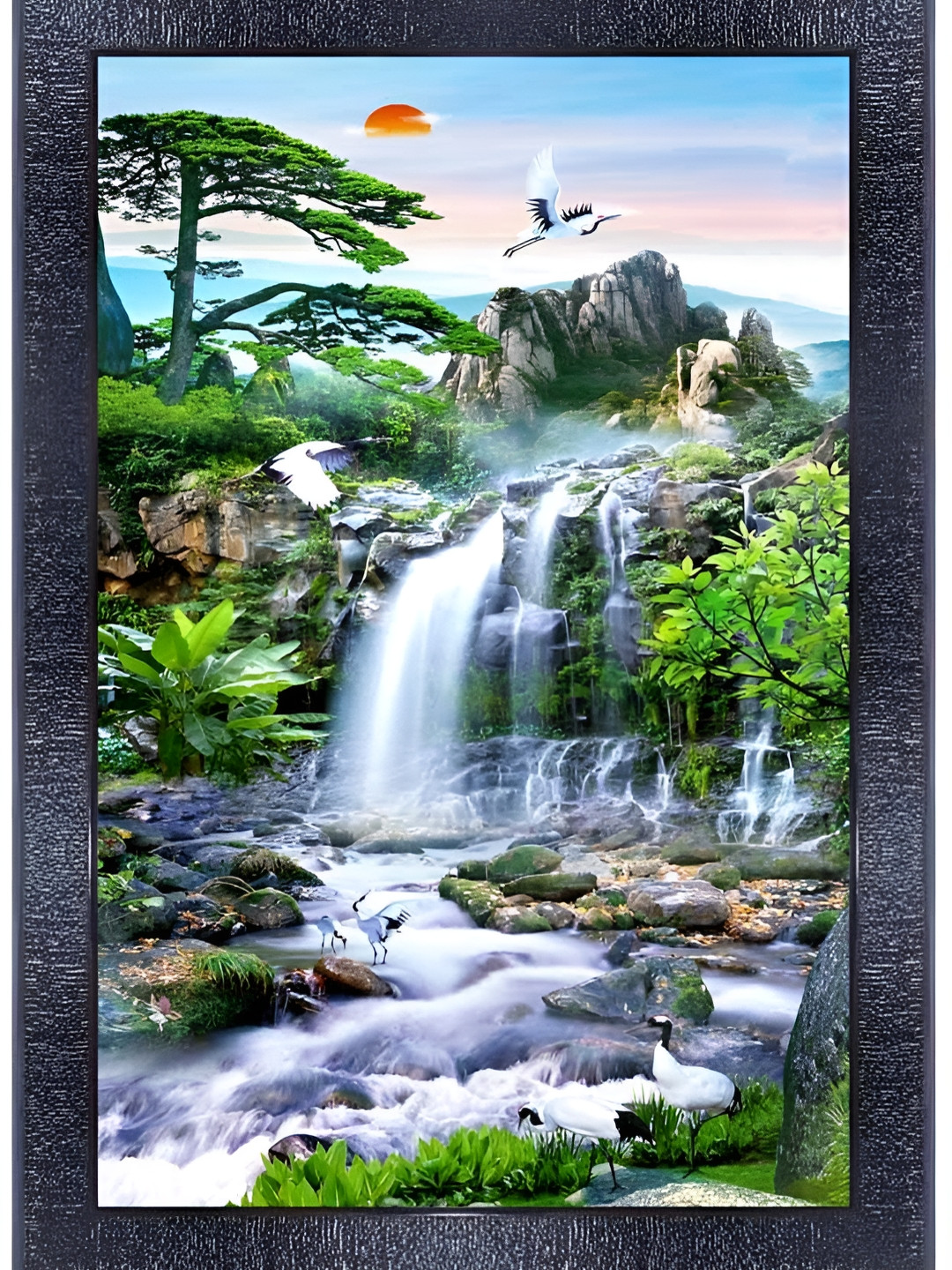 PnF Black & Blue Glass Botanical Wall Painting