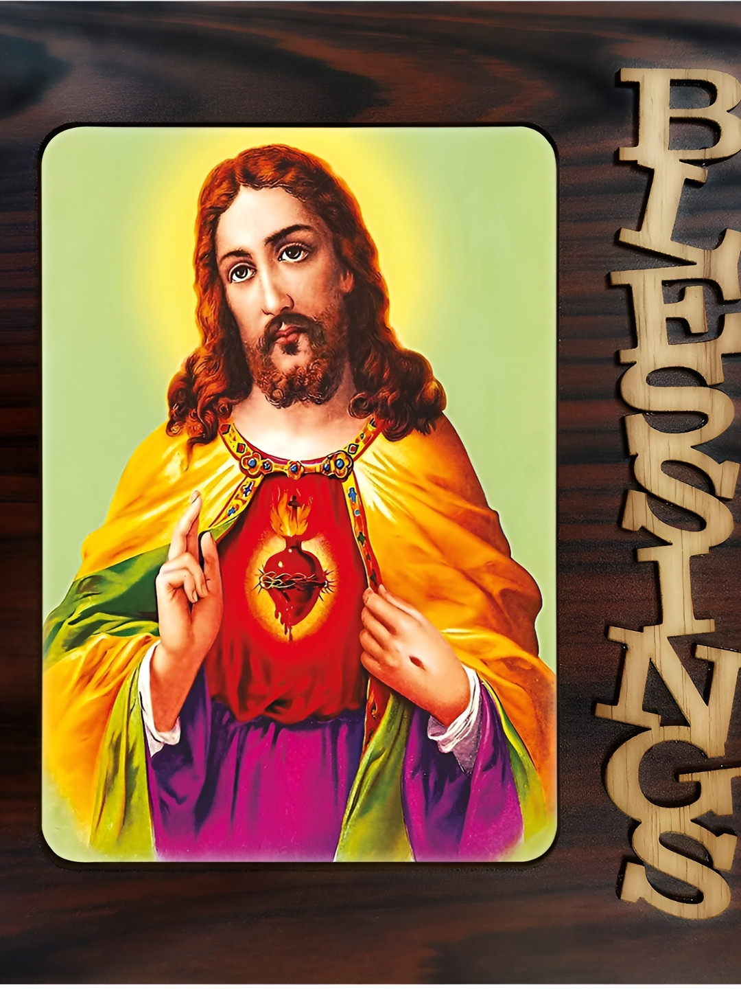 PnF Pink & Orange Wooden Religious Painting Wall Art