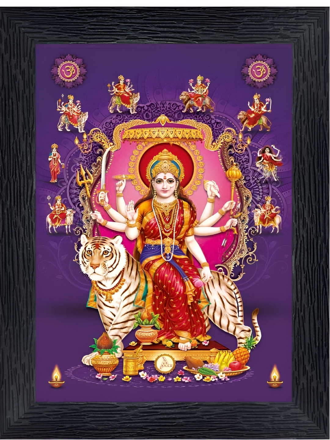 PnF Black & Purple Durga Mata Ji Religious Wooden Painting Wall Art