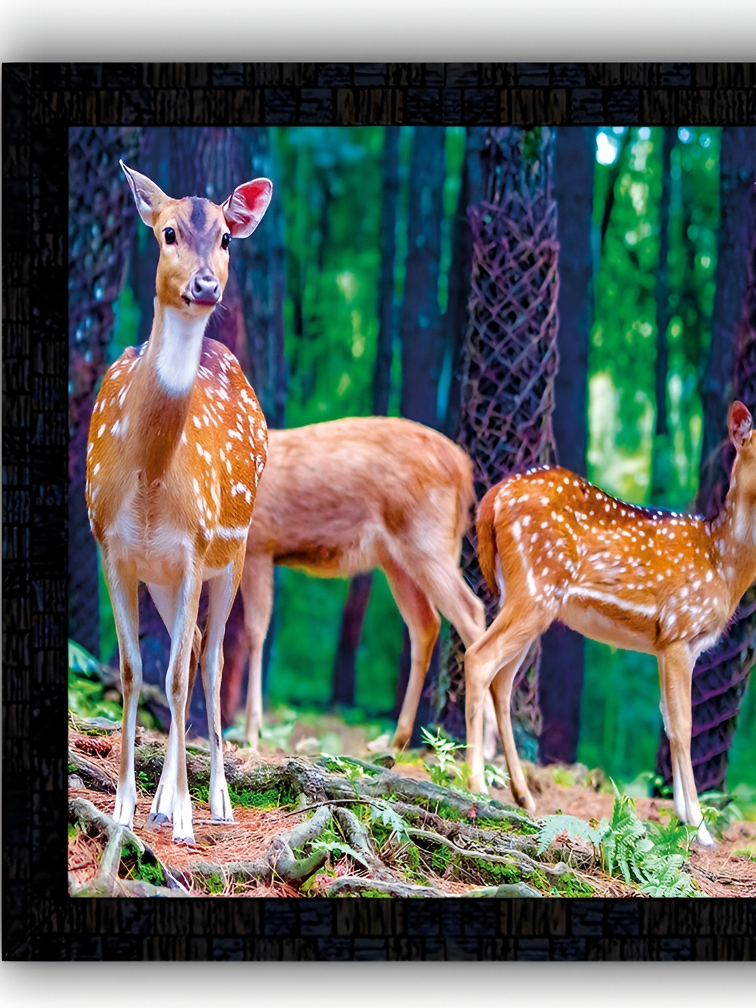 PnF Black & Green Deer Wooden Painting Wall Art