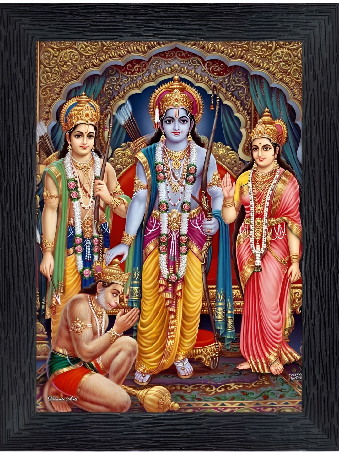 PnF Red & Blue Lord Shri Ram Religious Wooden Painting Wall Art