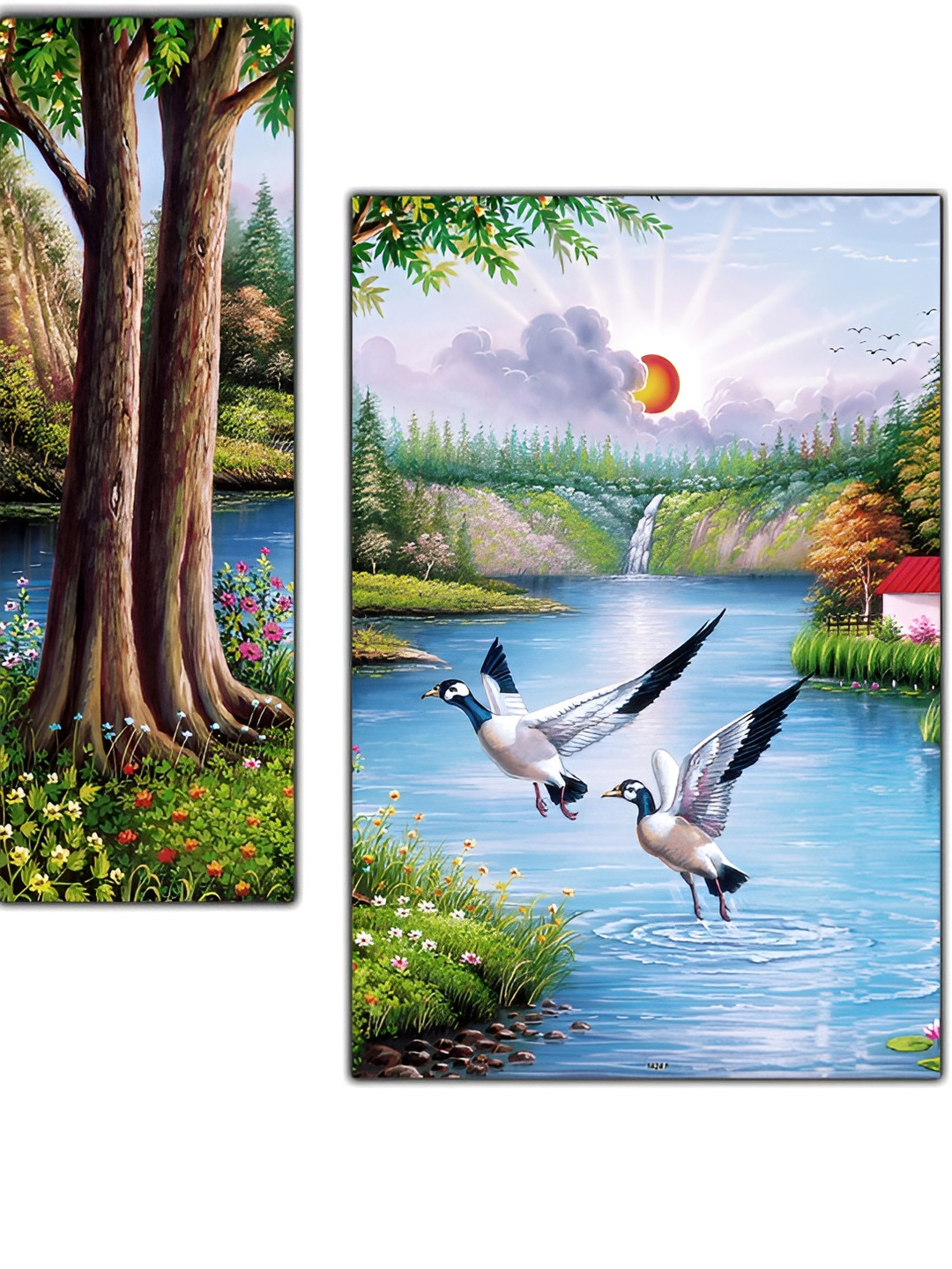 PnF Blue Wood Wall Living Room Rectangle Potrait Paintings Wall Art -12 x 17.72In