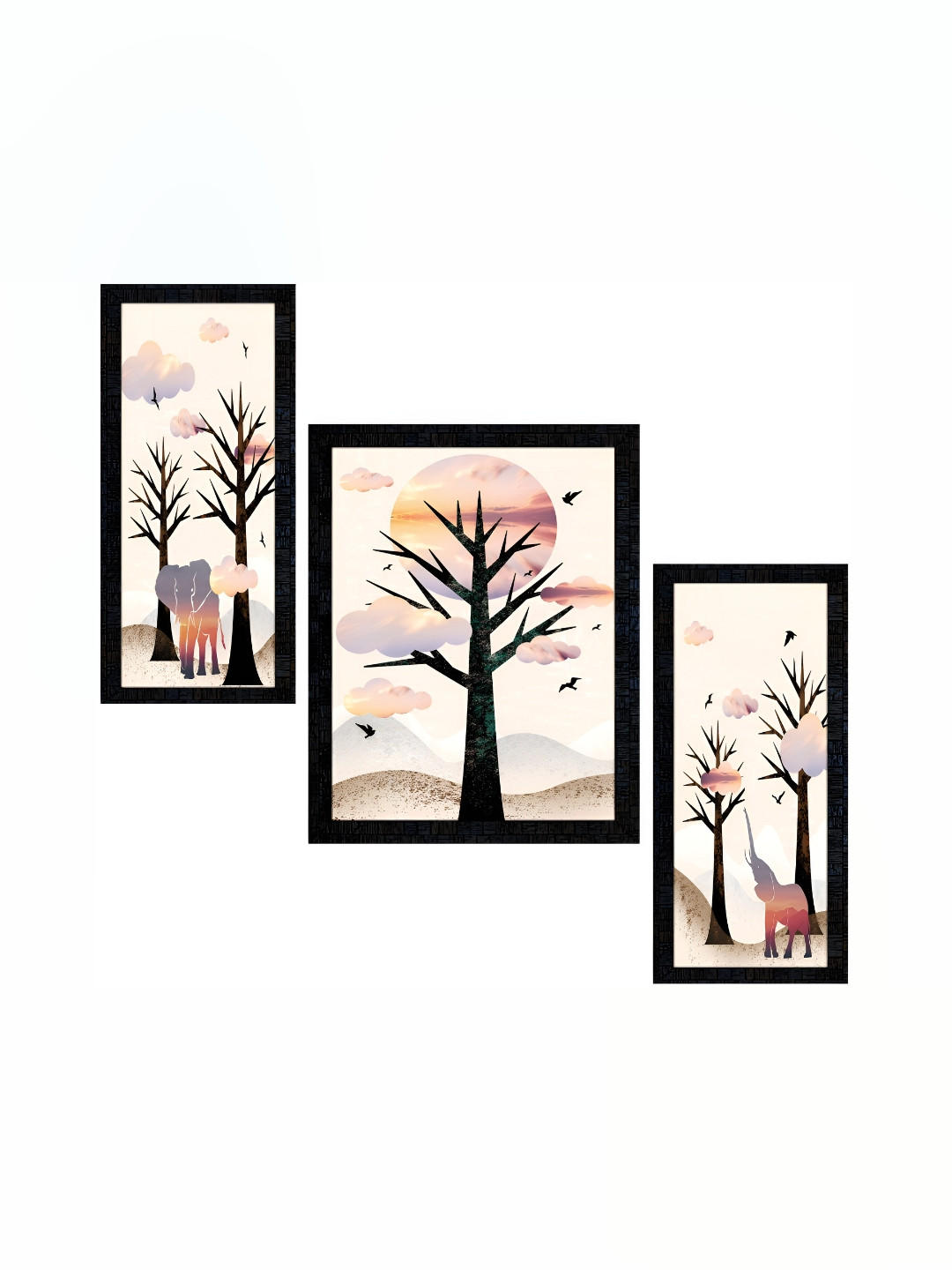 PnF Black & Beige 3 Pieces Floral And Botanical Wall Arts