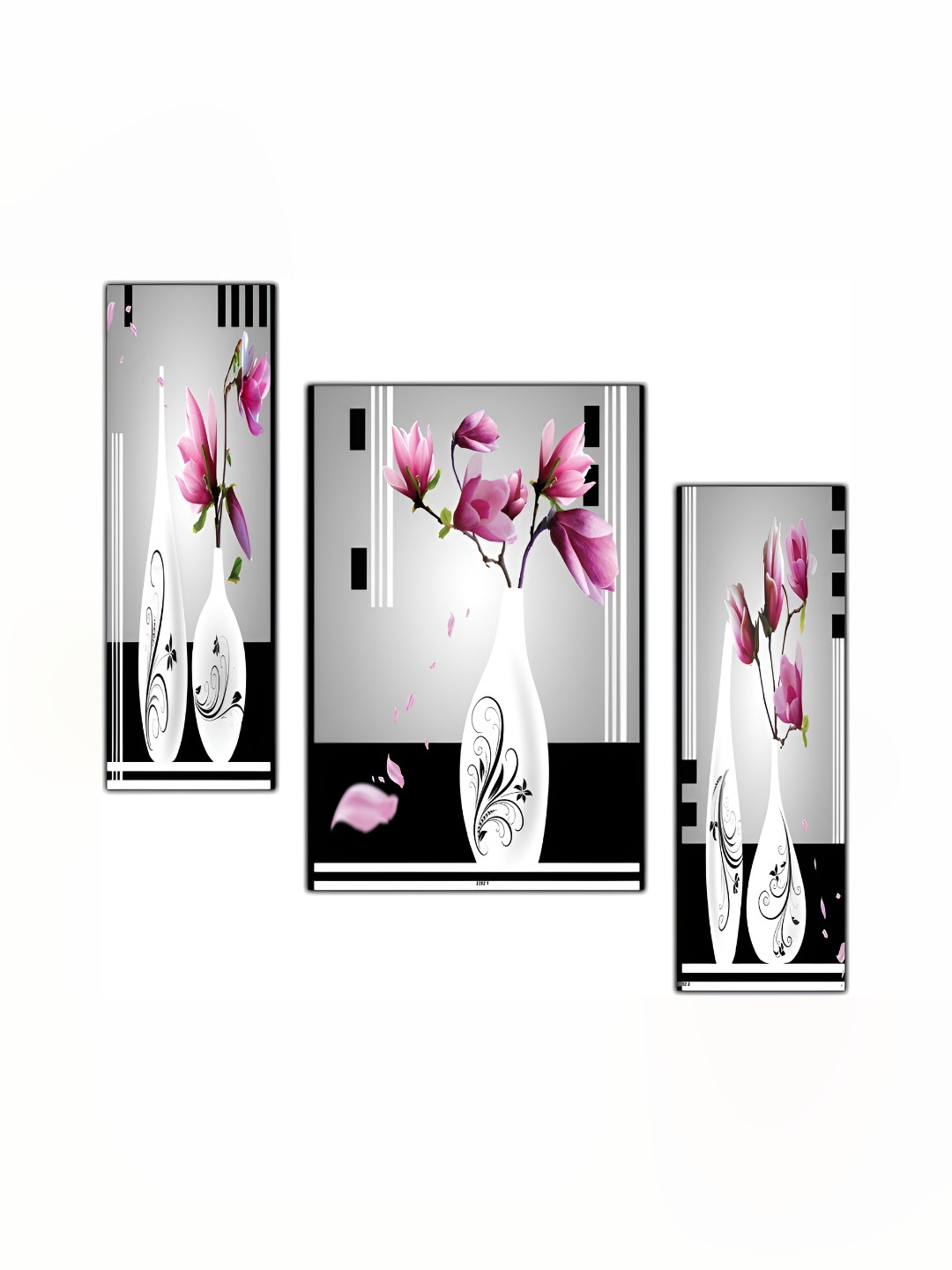 PnF White & Pink 3 Pieces Floral And Botanical Wall Arts