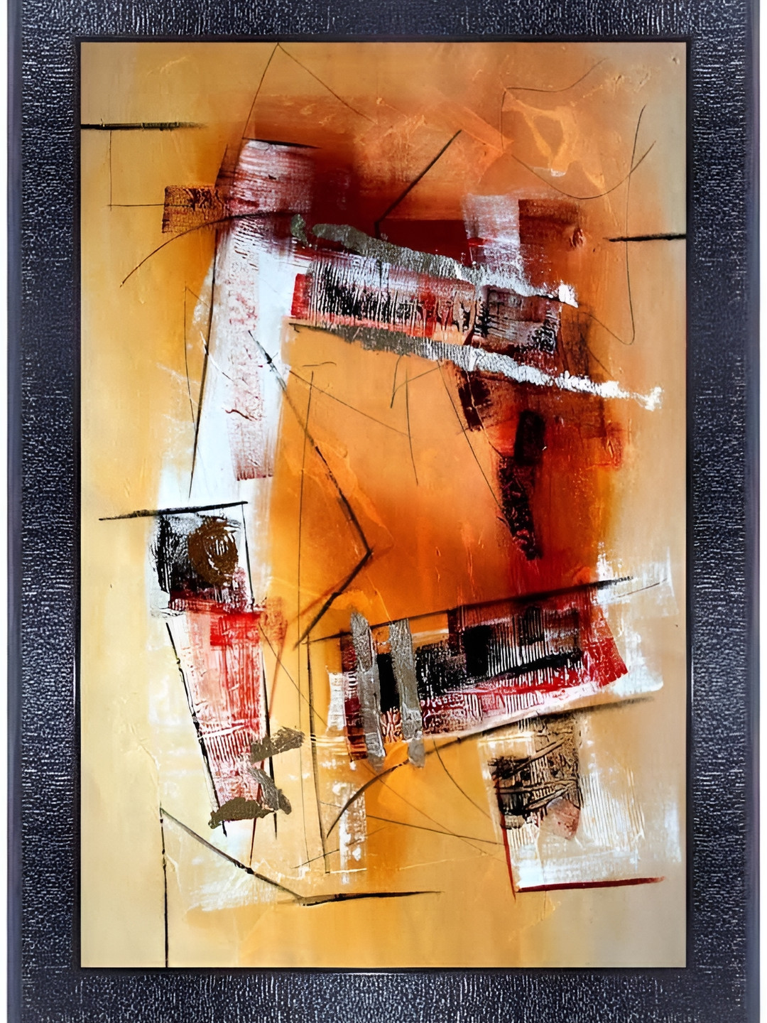 PnF Black & Orange Glass Abstract Wall Painting