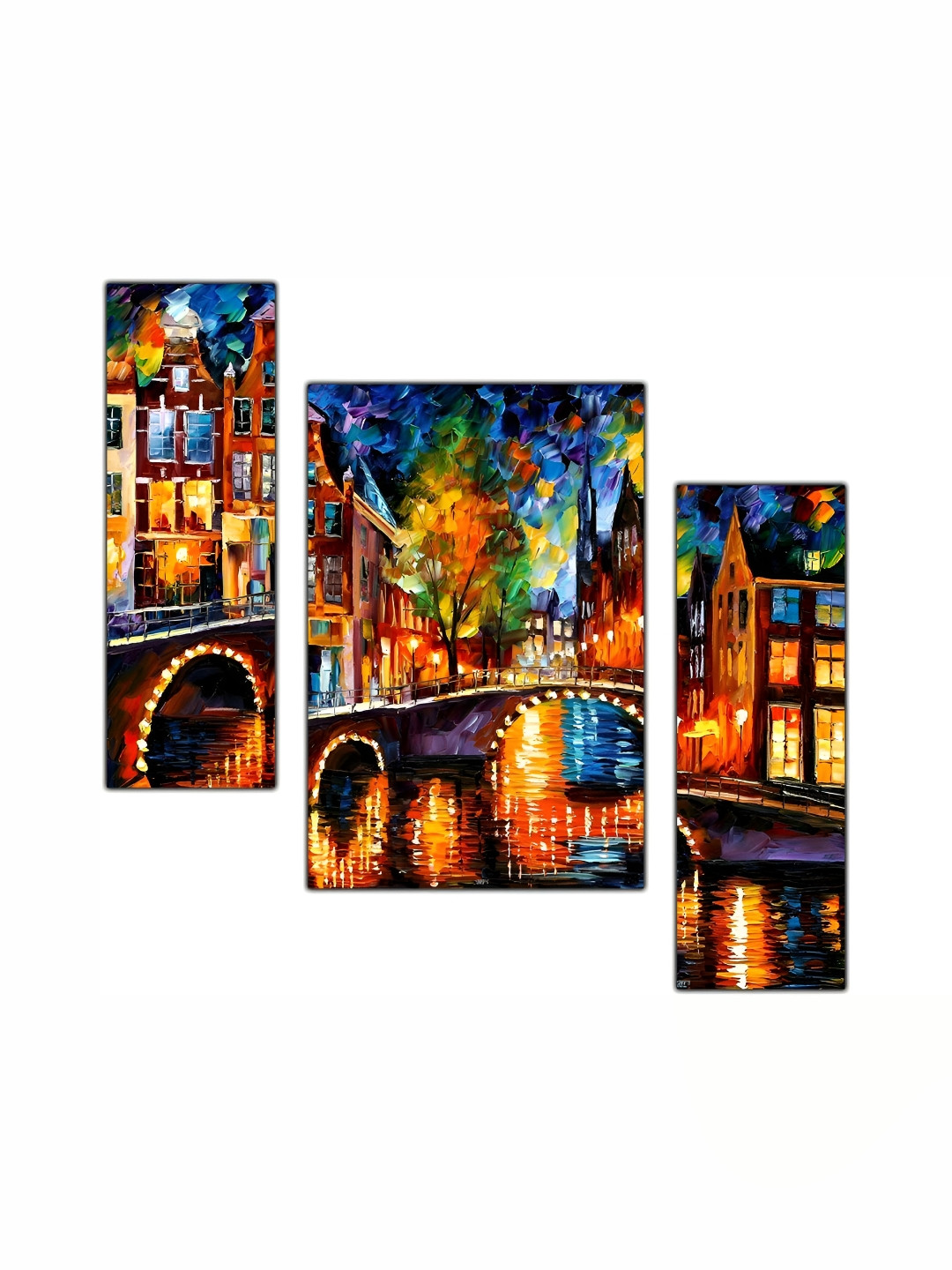 PnF Blue & Red 3 Piece Wooden Abstract Wall Paintings