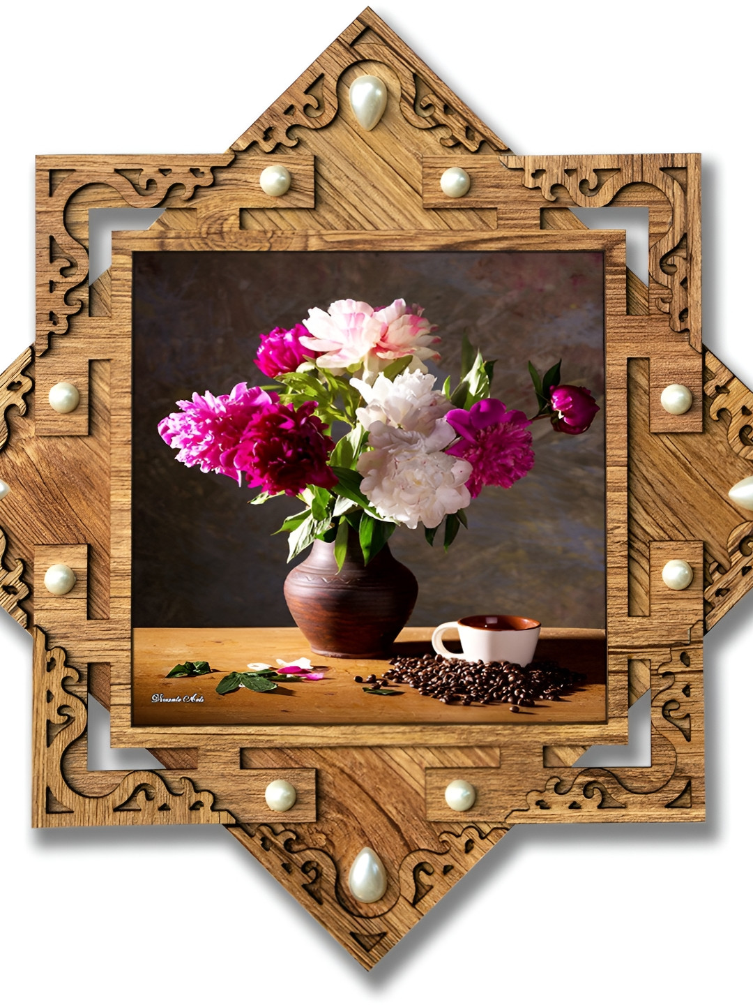 PnF Brown & Pink Digital Printing Wooden Floral and Botanical Wall Art