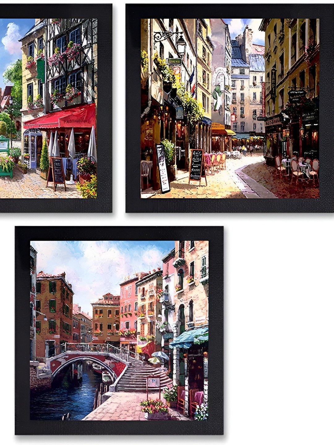 PnF Black & Blue 3 Piece Abstract Wall Paintings