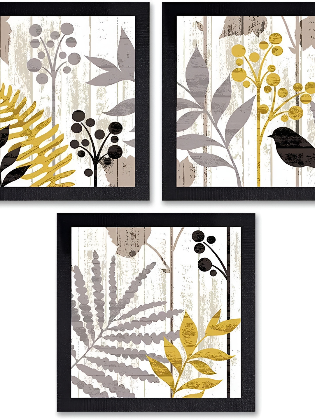 PnF Black & Yellow 3 Pieces Wooden Painting Wall Arts