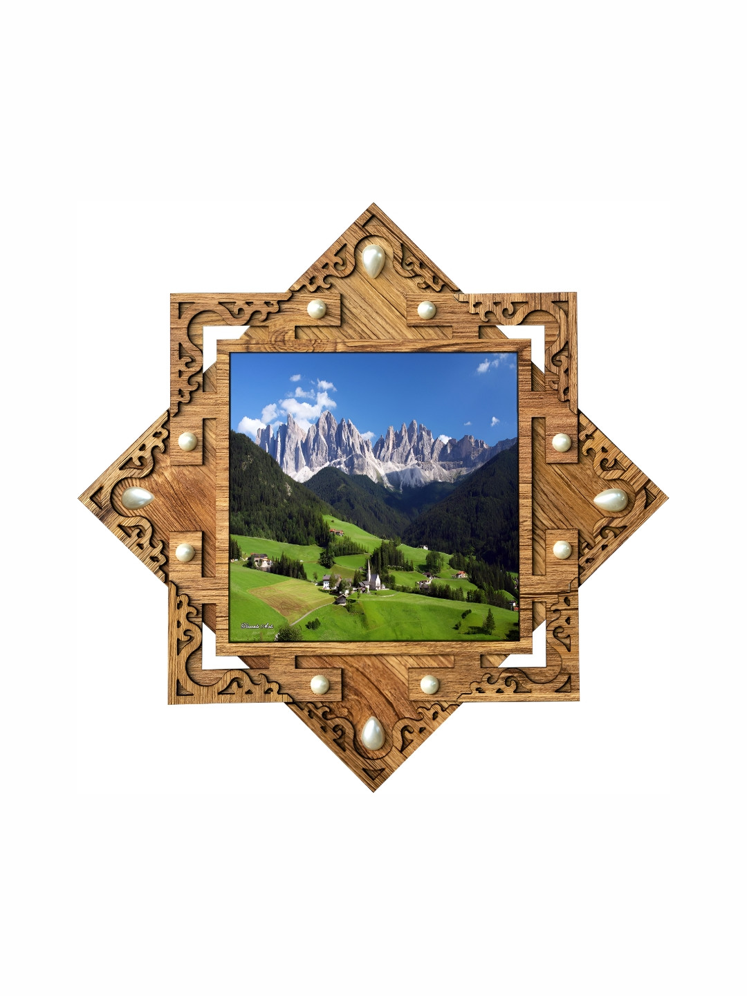 PnF Brown Wood Wall Bedroom Square Potrait Paintings Wall Art -16.54 x 16.54In