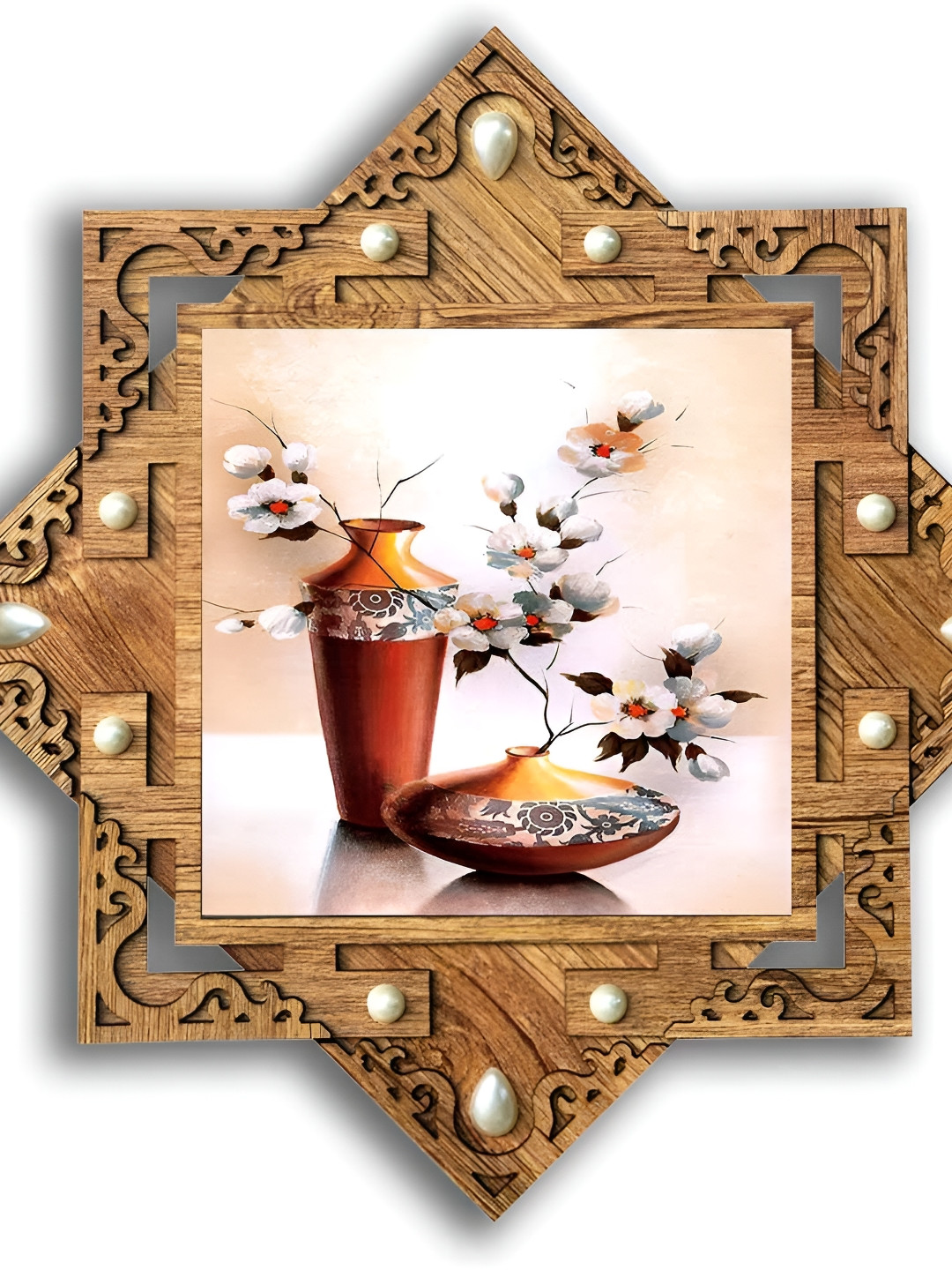 PnF Brown & Beige Wooden Floral and Botanical Wall Photo Frame