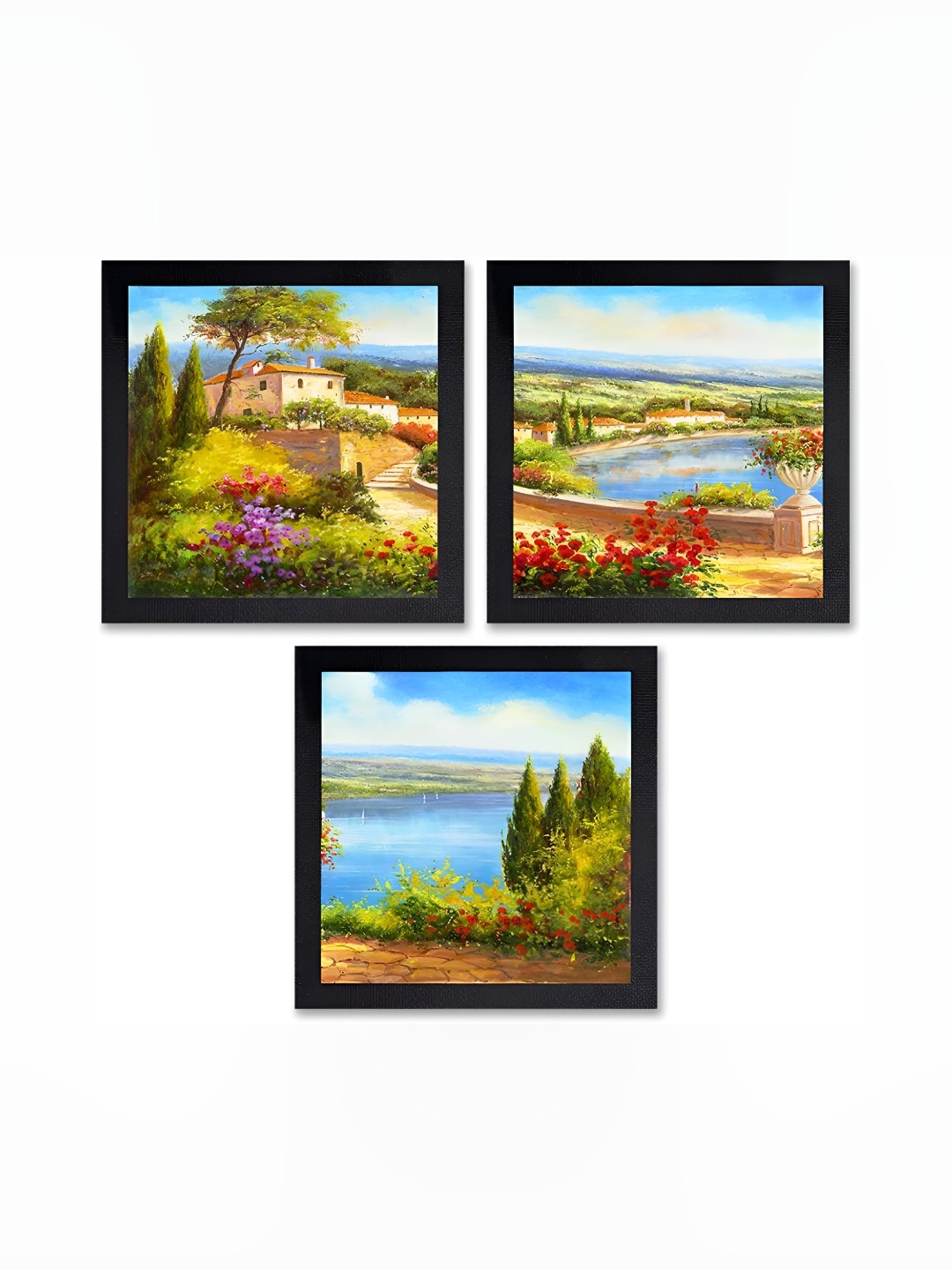 PnF Black & Green 3 Piece Wooden Digital Wall Painting