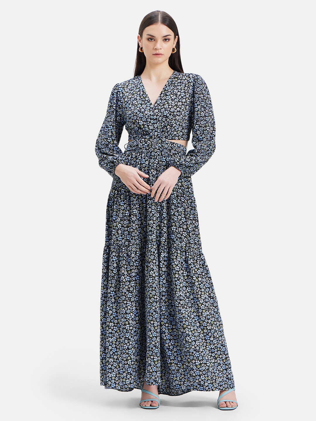 Kazo Floral Printed Cut Out Maxi Dress