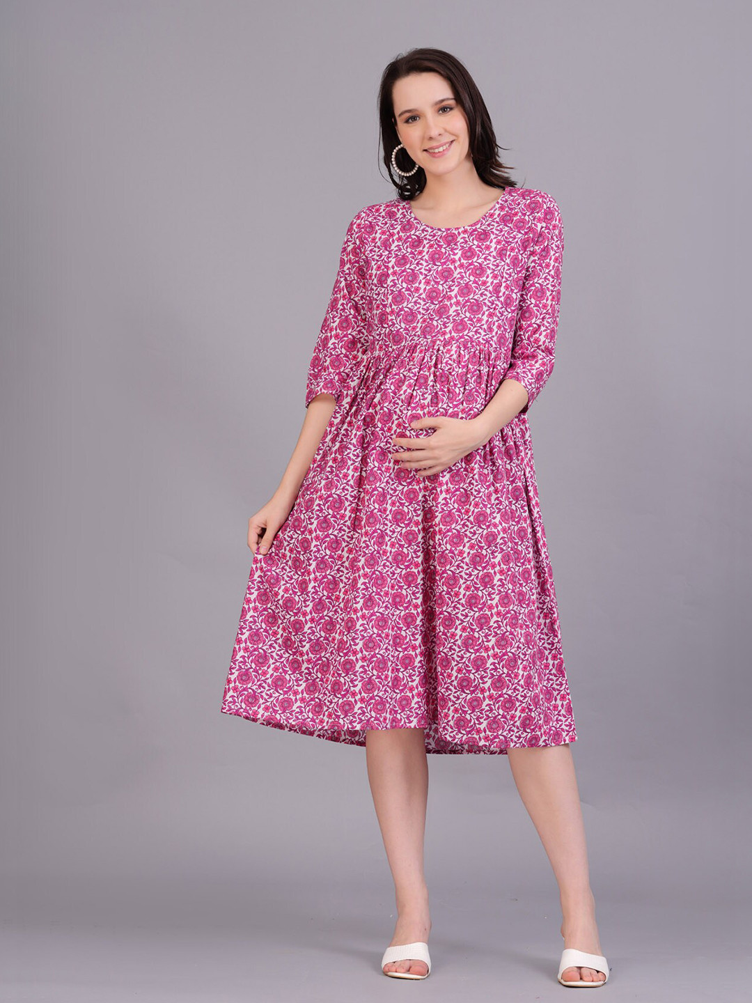The Kurta Express Printed Cotton Maternity A-Line Dress